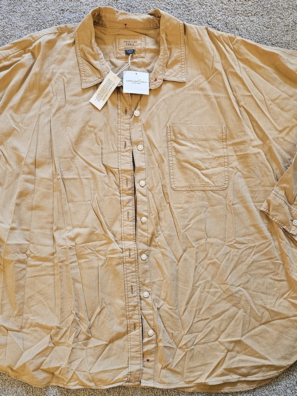 American Eagle Outfitters Women’s Oversized Tan Button-Down Shirt